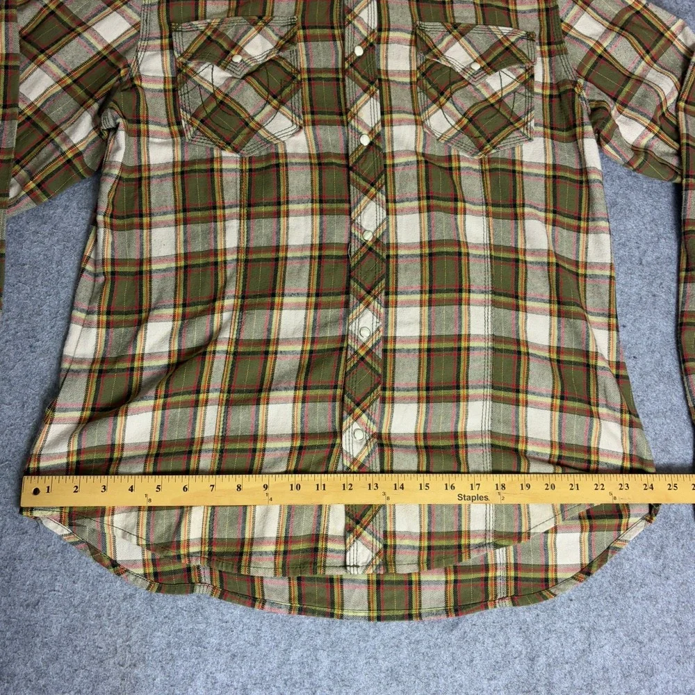 True Religion Mens 3XL Western Plaid Flannel Shirt Pearl Snap Green Y2K XXXL